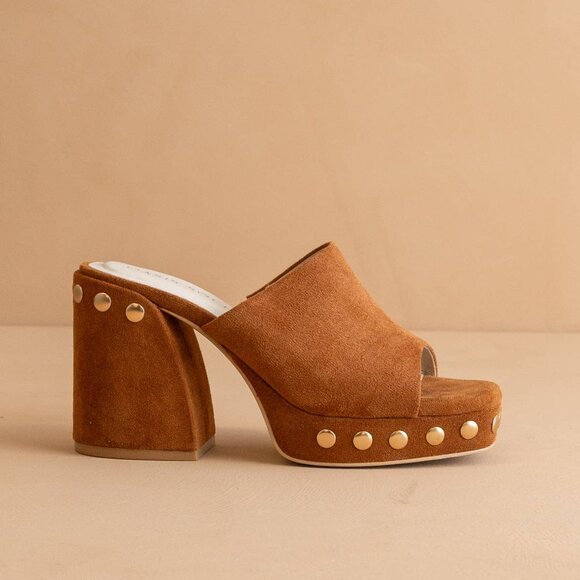 Shoes - The Leona | Caramel Studded Platform Heel